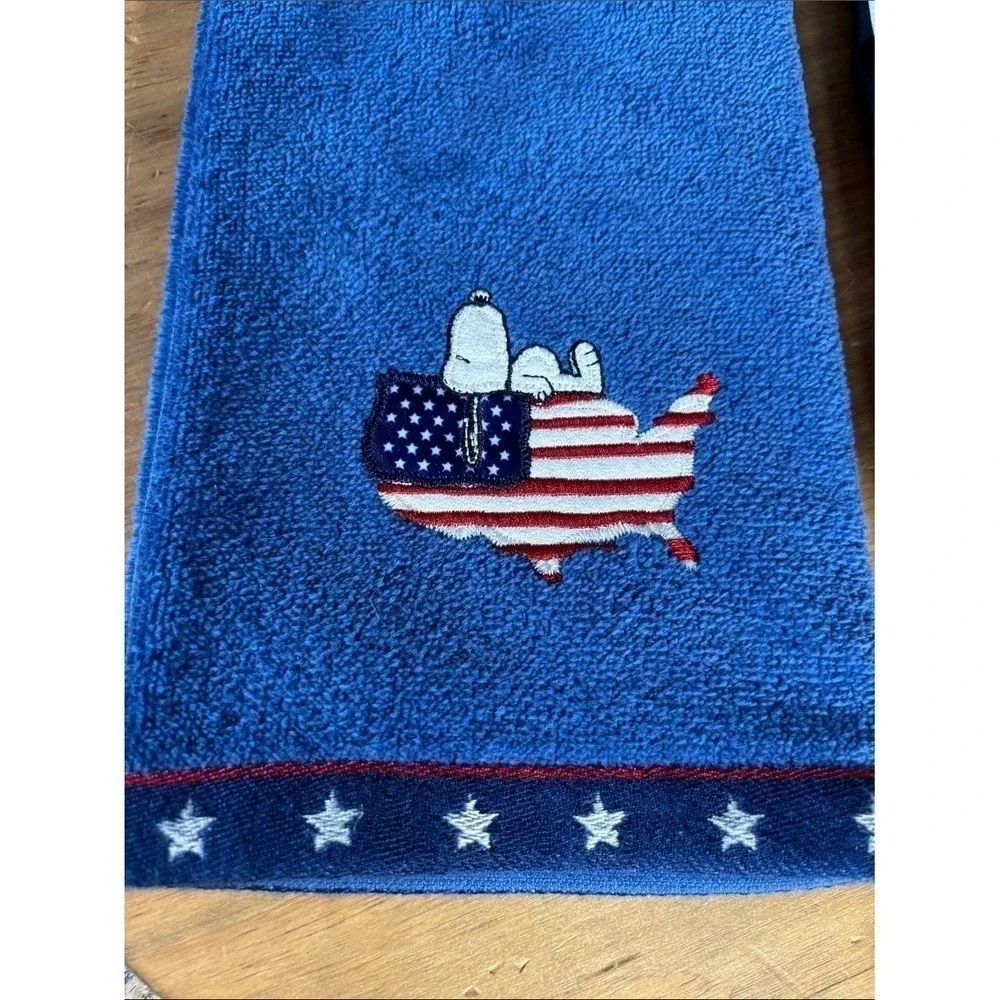 Peanuts Blue Snoopy Patriotic America Shower Curtain Embroidered Hand Towel NEW
